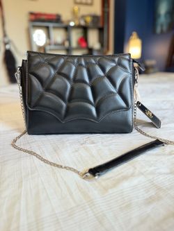 Lost Queen Black Quilted Spiderweb Crossbody Bag