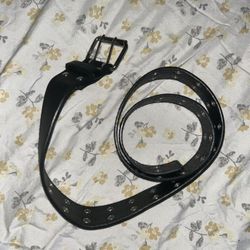 Black leather belt with silver buckle 