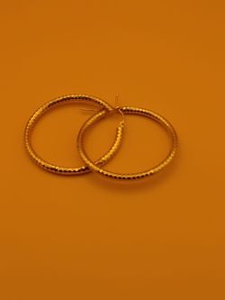 14K Yellow QG 2.6 Grams Peruvian Gold 3x35mm Diamond Cut Hoop Earrings $400