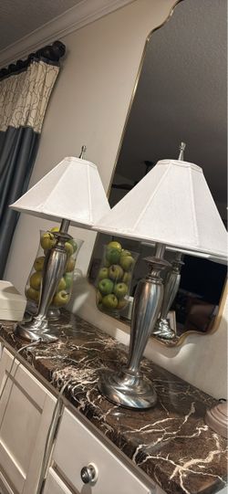 Stiffel Lamps 30" classic silhouette with shades. Harder to find silver tone.