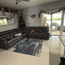 Black Microfiber Sectional Sofa w/ Recliners From City Furniture 