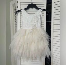 Cream/White Flower Girl Dress tulle lace top beadwork