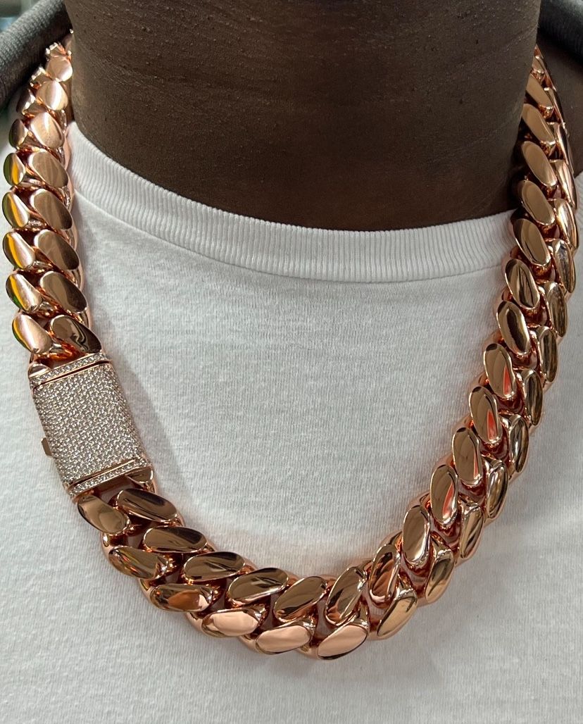 14k Miami Cuban Link Rose Gold Plated 20mm Heavy Chain 