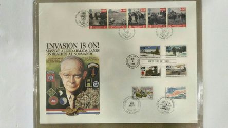 US Navy Normandy WWII 1994 FDC USA/ France/Great Britain "Invasion is in" joint issue