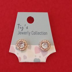 Stud Earrings Pink Rhodium