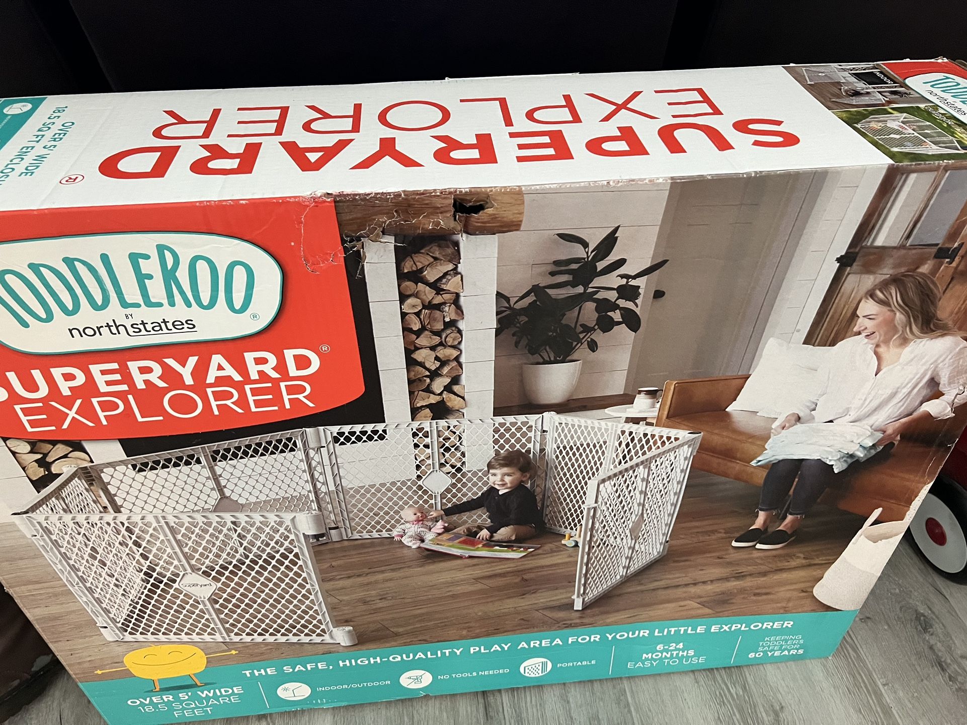 Toddleroo by North States Superyard Explorer Baby Play Yard, Gray Plastic