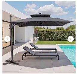 Double Top 11 ft. x 9 ft. Rectangular Aluminum Heavy-Duty 360° Rotation Outdoor Cantilever Patio Umbrella in Dark Gray
