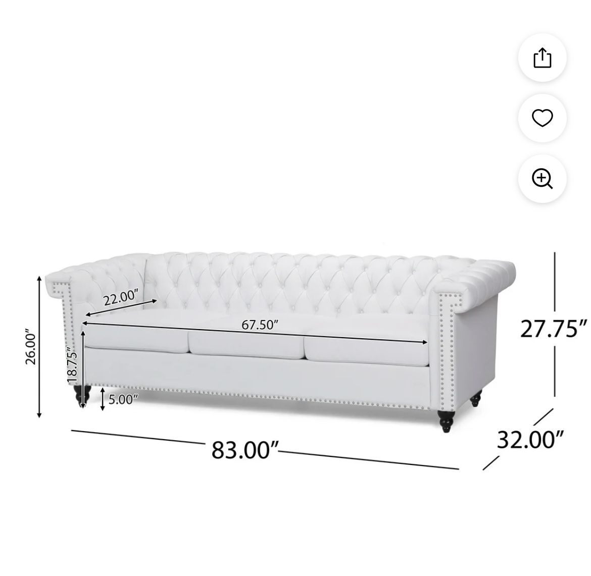 ✨ Elegant White Chesterfield 3-Seater Sofa – Excellent Condition! ✨