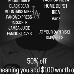 HALF OFF FOOD,STORES,ETC