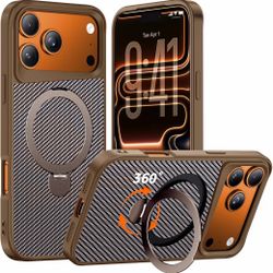 Designed for iPhone 17 Pro Max Case with 360° Magnetic Stand, Carbon Fiber Phone Case [Compatible with Magsafe] [15FT Military Protection] with Stand 