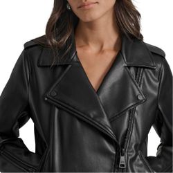 DKNY Womens Long Sleeve Faux Leather Jacket - XL