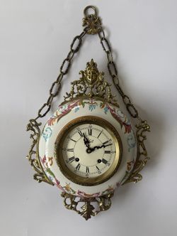 Vintage Walt Hanging Wall Clock — Hand-Painted Ceramic & Brass-Tone Frame - As Is, No Glass