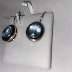 Silpada Sterling Silver 925 Bezel Set Oval Blue Topaz Dangle Earrings W1157 Rare