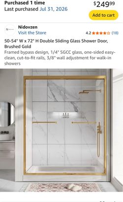 50-54" W x 72" H Double Sliding Glass Shower Door, Brushed Gold