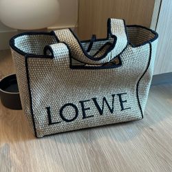 Loewe Style Raffia Tote Bag – Beige with Black Trim – Summer Tote