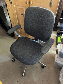 Vintage Office Chair, Metal & Solid Wood, Fabric, Wheels