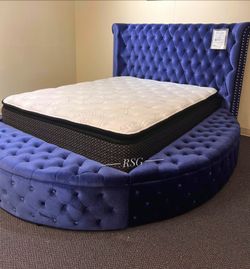 Blue velvet Upholstered Bedroom Furniture Set Queen King Size Bed Frame dresser mirror nightstand chest mattress box spring storage Bed Only $39 down
