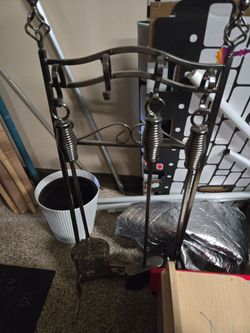 Heavy-Duty Wrought Iron Fireplace Tool Set – 4 Piece
