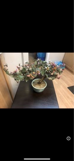 Chinese Jade Glass Bonsai Flower Tree