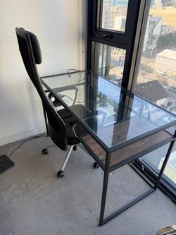 Glass Top Desk with Stainless Steel Frame