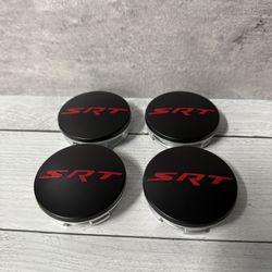 Set 4 SRT Wheel Center Hub Caps Black & Red Charger,Challenger,Durango,Jeep 63 mm