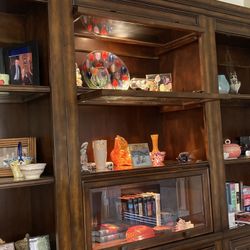 Mahogany Lighted Hard Wood 3 Shelf Top Wall Unit