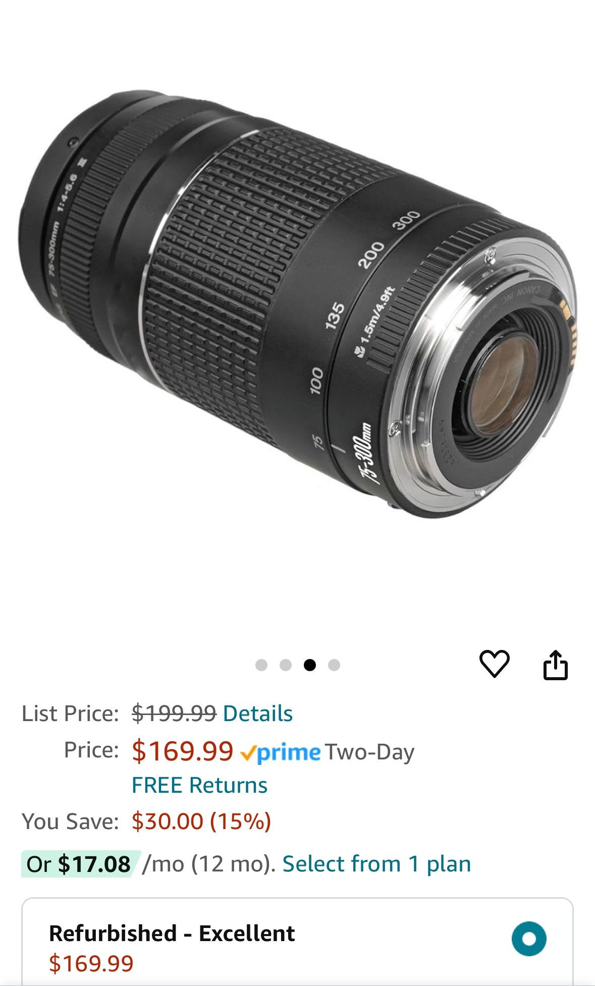 Canon EF 75-300mm F4-5.6 III Telephoto Zoom Lens