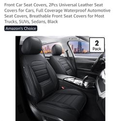 COVER EMPIRE Front Car Seat Covers 2-Pack - Black Leather Universal Fit - Brand New