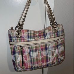 Coach Madras Plaid Tote 