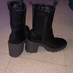 Leather Zip Side Classic Boots Black Size 9 