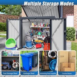 Outdoor Trash Can Storage Shed for 2 Bins Metal Garbage Bin Enclosure Waterproof Outdoor Trash Storage Cabinet Small Generator Shed for Garden Yard Ou
