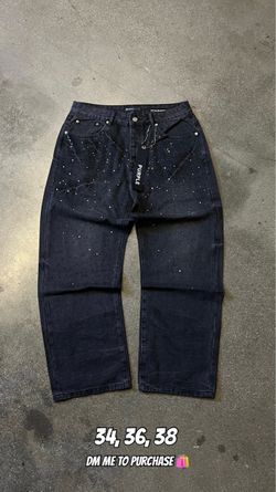 black baggy purple jeans