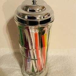 STRAWS HOLDER - RETRO GLASS WITH METAL TOP - $10