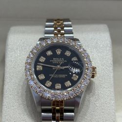 Rolex Pre Owned Ladies DateJust Black Diamond Dial 