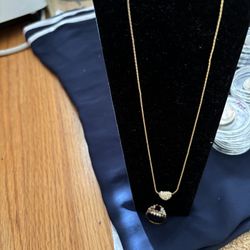 Golden Heart Shape Pendent With Ring With Brown Stone And Diamond.