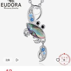925 Sterling, Silver Crab  Pendant Necklace