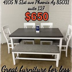 6 Cs Dining Table Set Include 4 Chairs Bench And Table Brand New