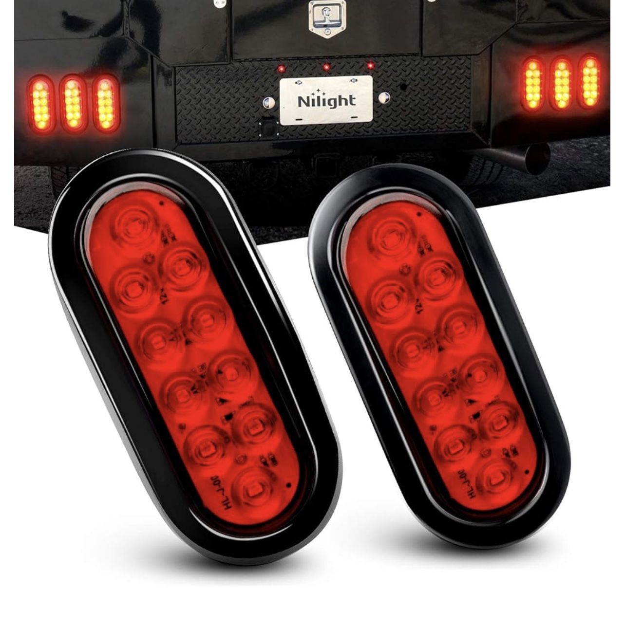 Nilight - TL-01 6" Oval Red LED Tail 2PCS w/Surface Mount Grommets Plugs IP65 Waterproof