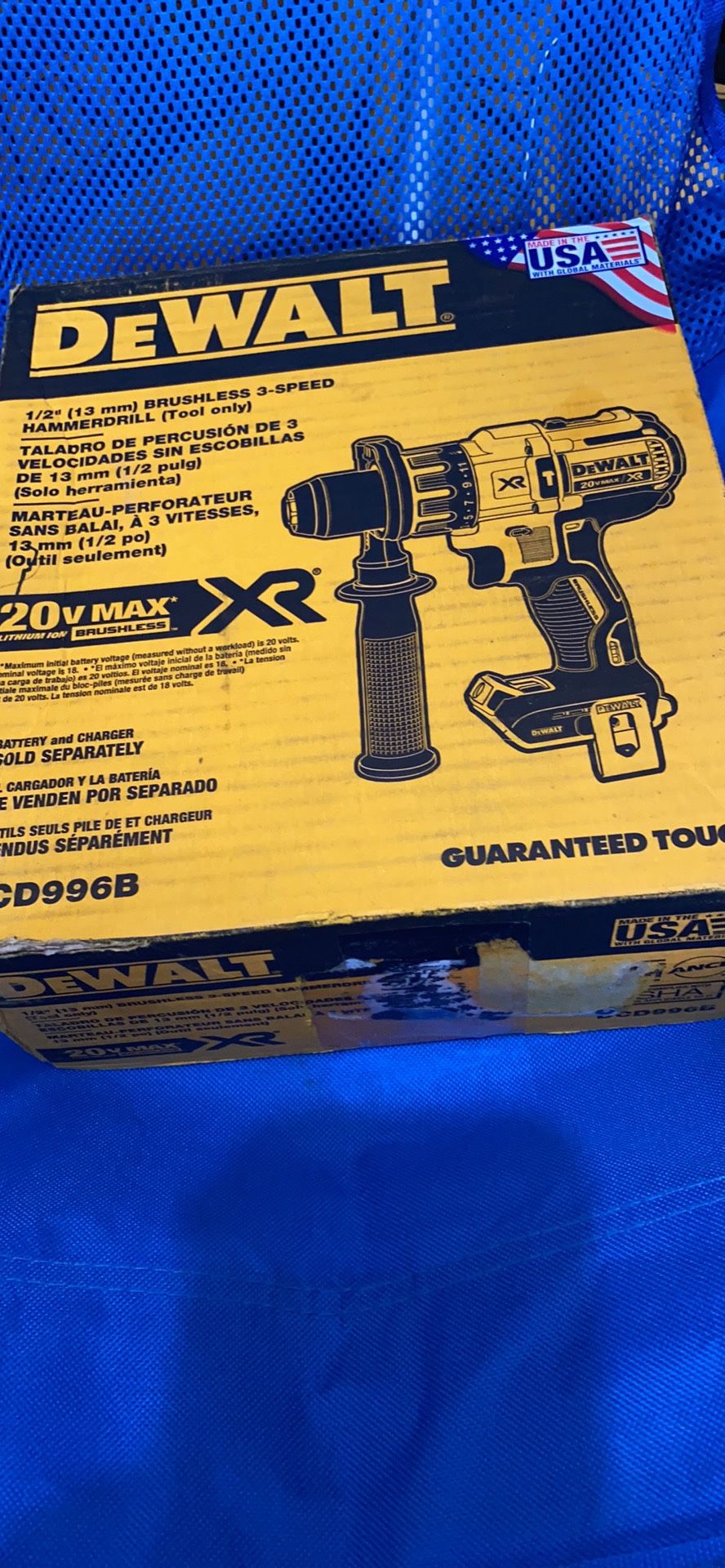 Dewalt DCD996B- 20Volt MAX XR Lithium-Ion Cordless 1/2 “3 Speed Brushless Hammer Drill (Tool-Only) Solo herramienta