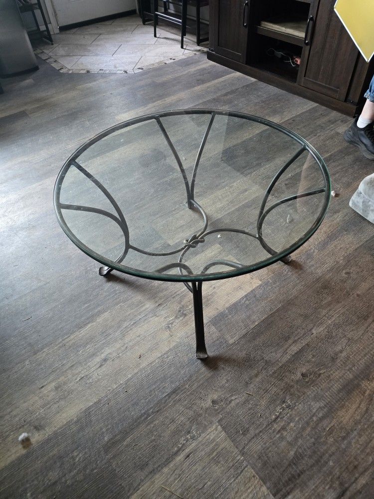 Wrought Iron and Glass Coffee Table