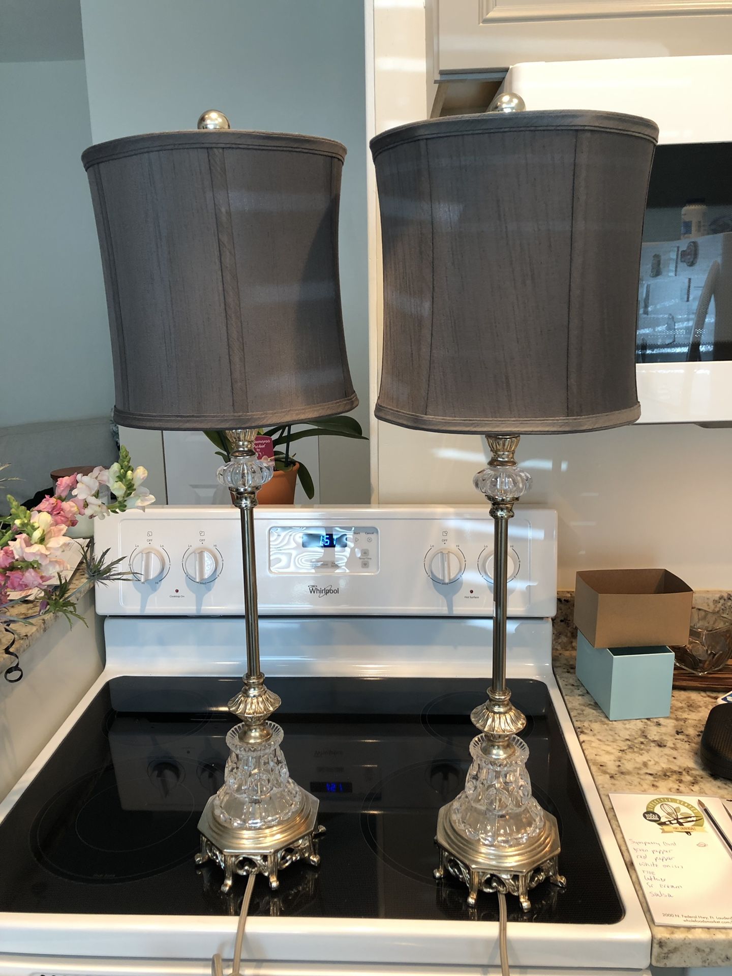 TWO Glass and metal lamps