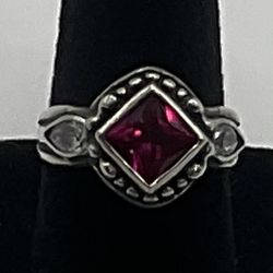 Sterling Silver, Red & White Cubic Zirconia Size 5 Ring
