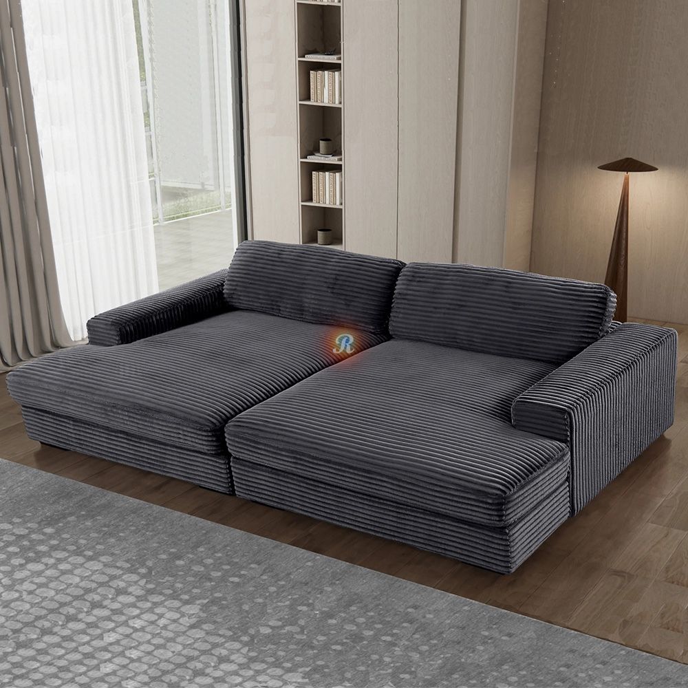 Oversized Corduroy Sleep Sofa Bed, Double Chaise Sectional Couch