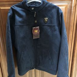 Emporio & Co Blue Swade/leather Jacket 