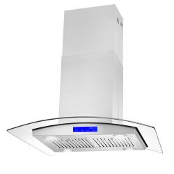 New Open Box 30" Stainless Steel Island Range Hood with Digital Touch Controls, Glass Canopy
