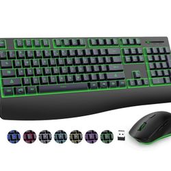 Ergonomic Wireless Keyboard with 6 Buttons Cordless Mouse for Windows, Mac, Computer, PC, Laptop


