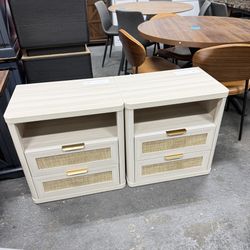 Rattan Ni ghtstands Set of 2 with Charger Station, 