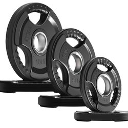 Weight Plates for Barbell, 2-Inch Olympic Rubber Grip Plates for Weightlifting and Strength Training in Home & Gym, Single, Pair and Sets