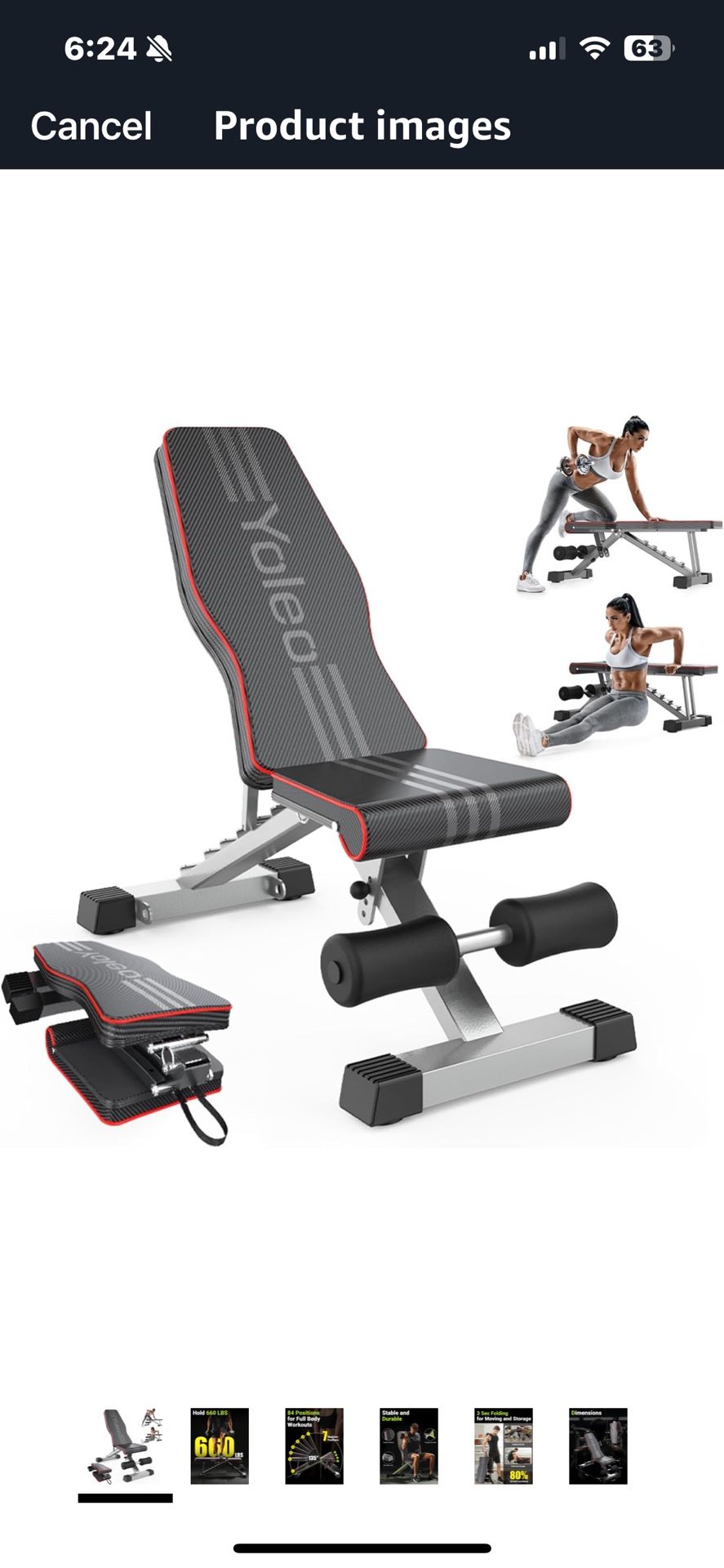 Yoleo folding, adjustable, portable weight bench & free weights - LIKE NEW!