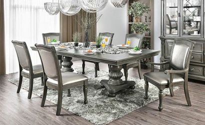 7 Piece Traditional Rectangular Dining Set in Gray Color